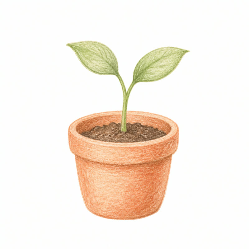 Dibujo a lápiz de una plantita en una maceta